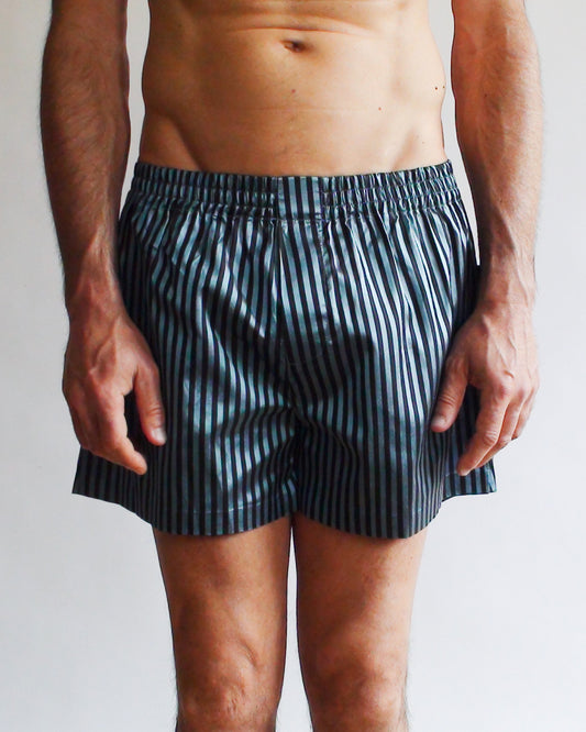 Striped Silk Boxer (Teal/Black)