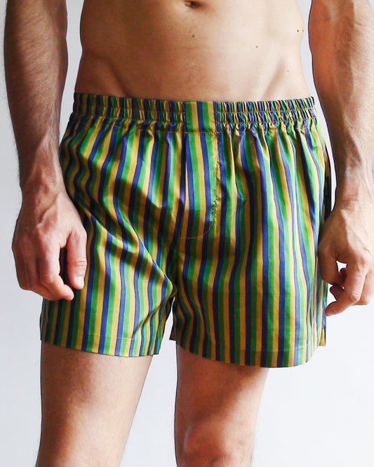 Striped Silk Boxer “Rio” Blue/Green/Yellow