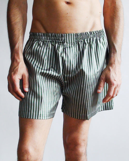 Striped Silk Boxer (Olive/Gray)