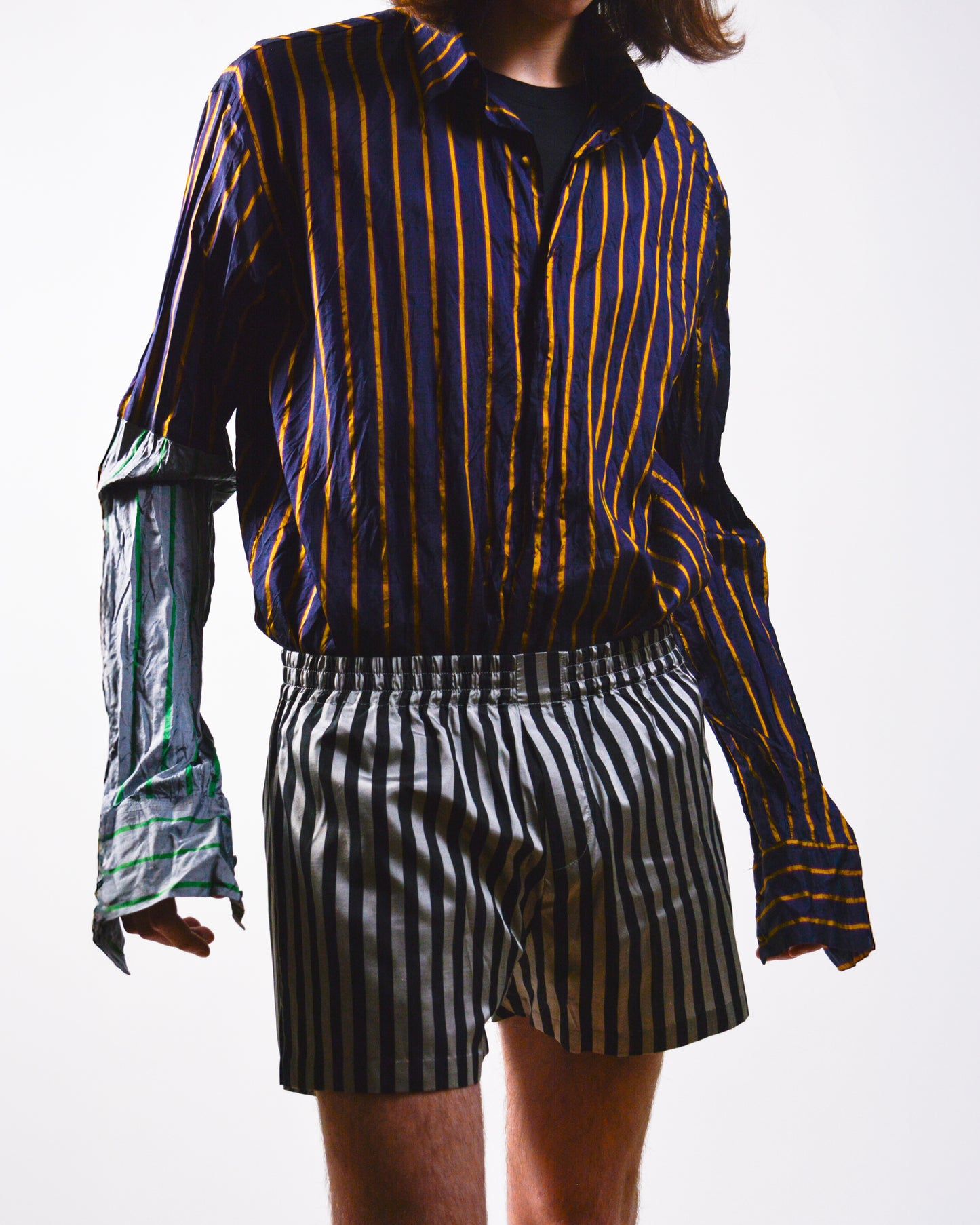 Striped Silk Boxer (Black/Grey)